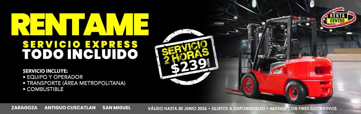 RentaCentro El Salvador promotion — express forklift service, all included, 3 hours.